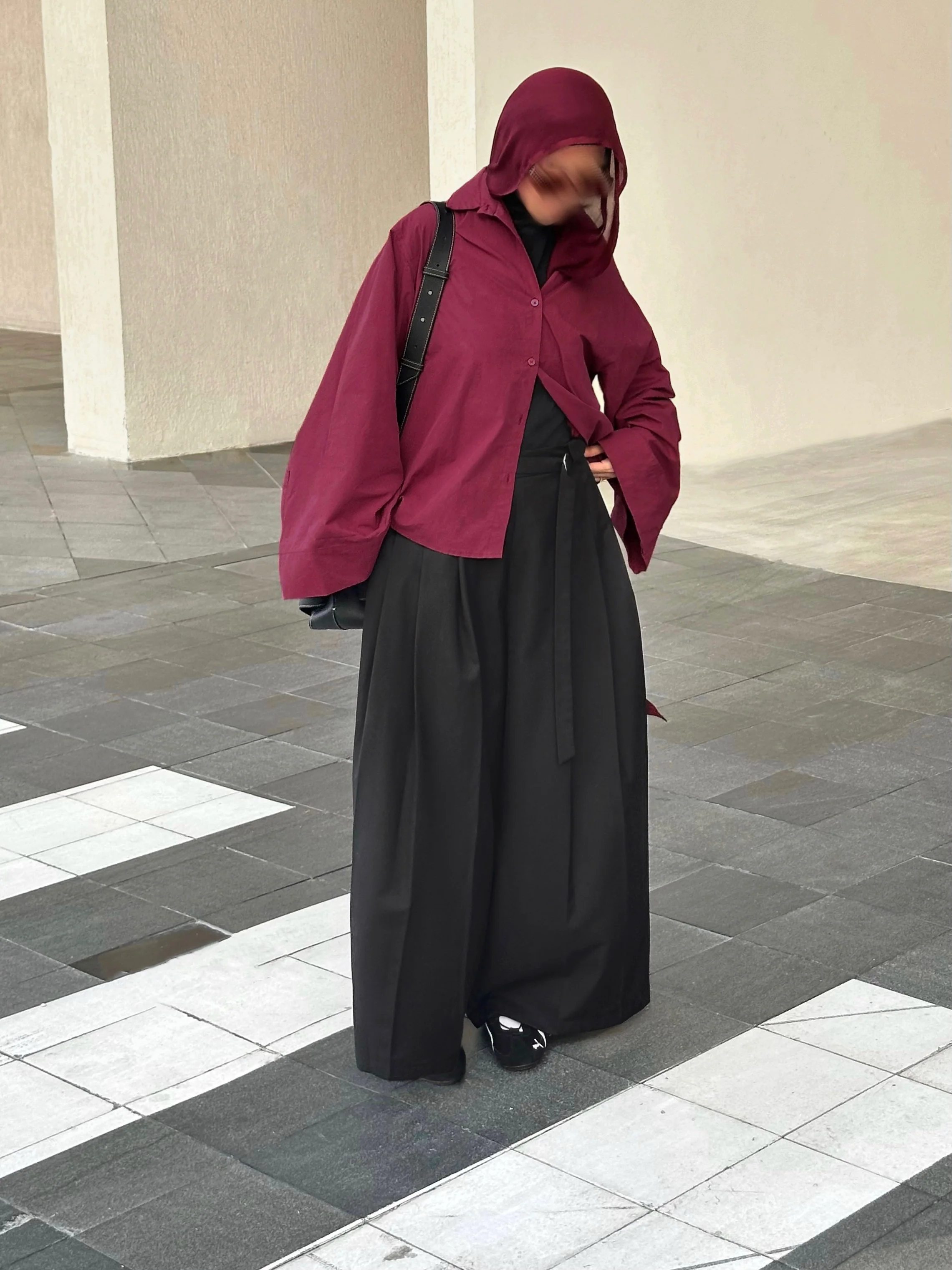 Shirt flared sleeves — Burgundy - Image 3