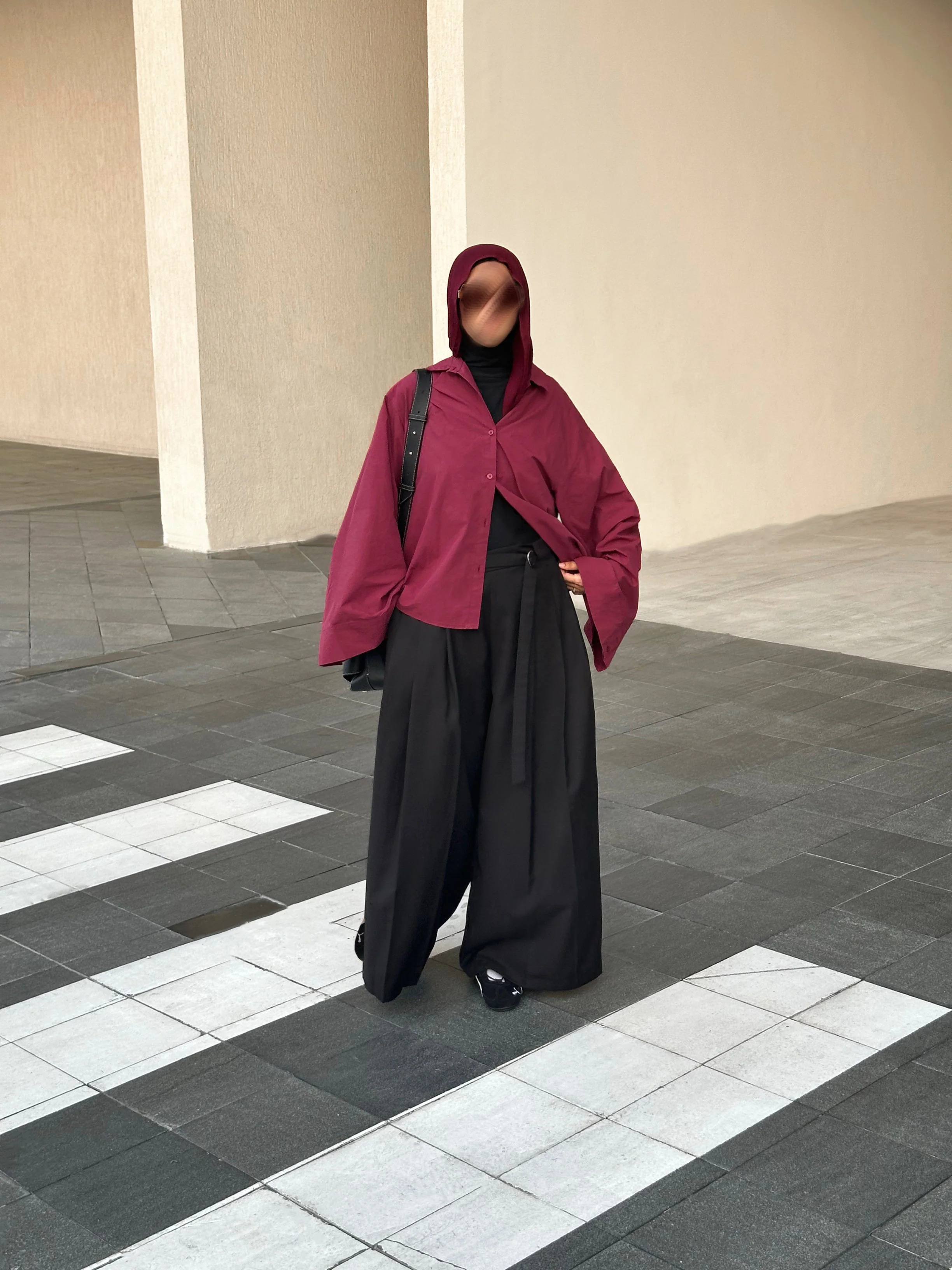 Shirt flared sleeves — Burgundy - Image 5