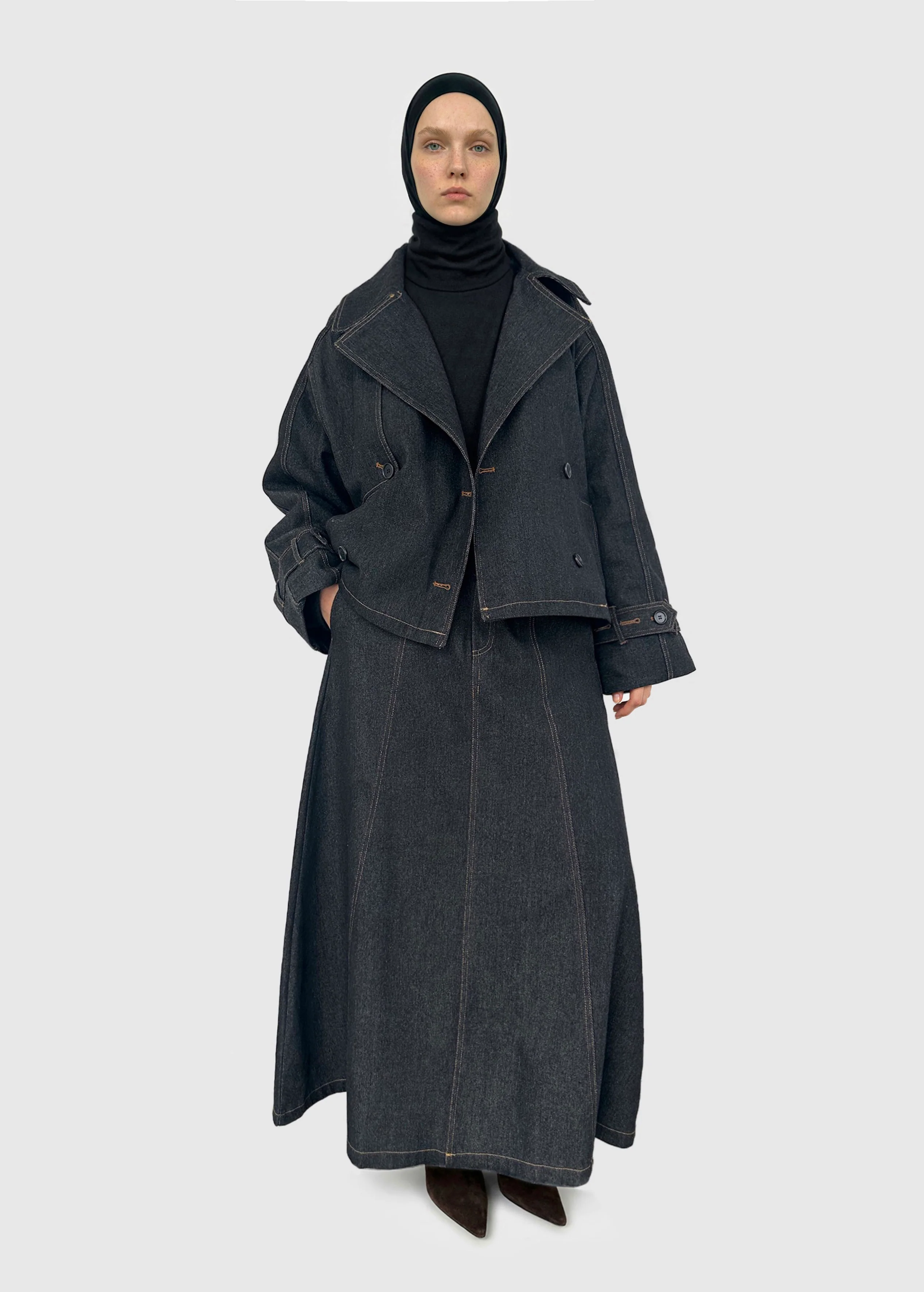 Jupe en jean longue — Gris foncé - Image 3
