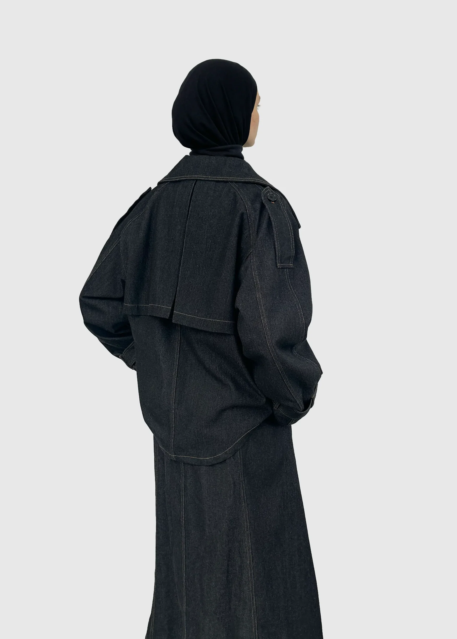 Trench court en denim — Gris foncé - Image 5
